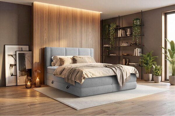 BOXSPRING POSTELJA 140 cm x 200 cm , tekstil siva
