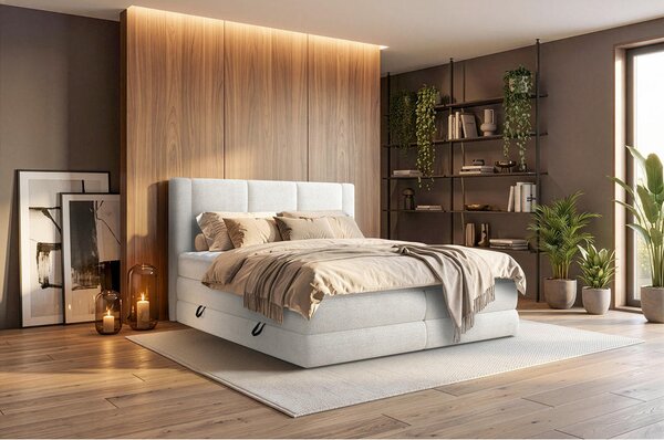 BOXSPRING POSTELJA 140 cm x 200 cm , tekstil krem barve, bela