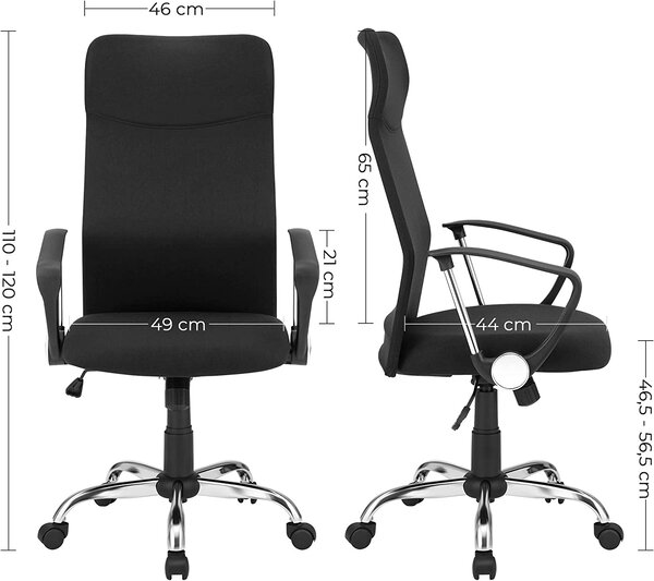 Pisarniški stol, Ergonomski vrtljivi stol, 63 x (110-120) x 63 cm, črn | SONGMICS