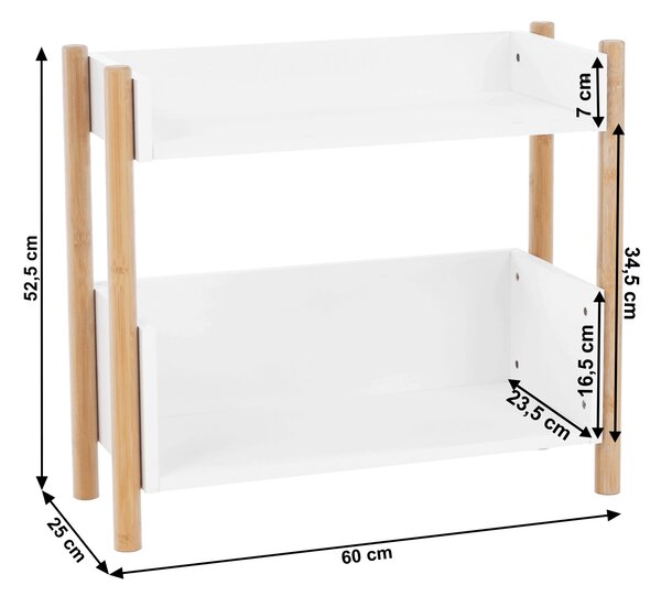 KONDELA Stojalo z dvema policama, naravni bambus / belo, BALTIKA TIP 1