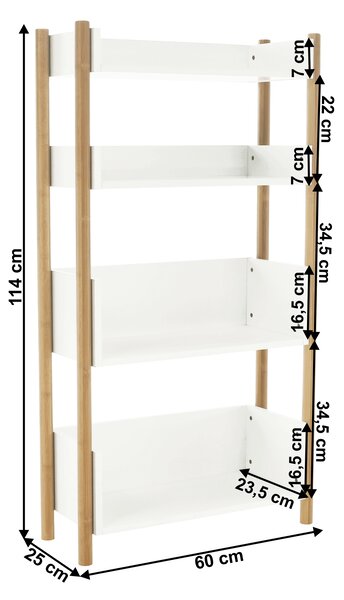 KONDELA Stojalo s 4 policami, naravni bambus / belo, BALTIKA TIP 3