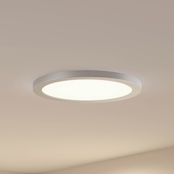 PRIOS Prios LED stropna svetilka Aureka, Ø 33 cm, srebrna, kovina, Siva, Dnevna soba / jedilnica, Aluminij, Sodobni, Okrogli neposredni strop