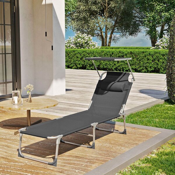 Vrtni ležalnik LAGUNA z nastavljivo senco, 193x53x29cm, temno siva SongmicsHome