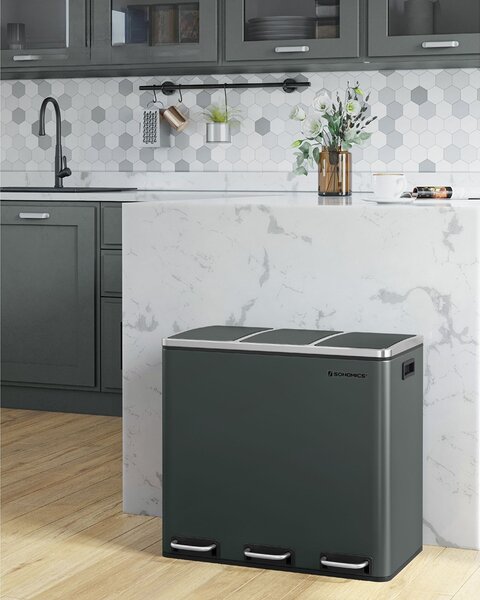 Koš za ločevanje odpadkov SORT 54 l (3×18 l), antracit/srebrna SongmicsHome