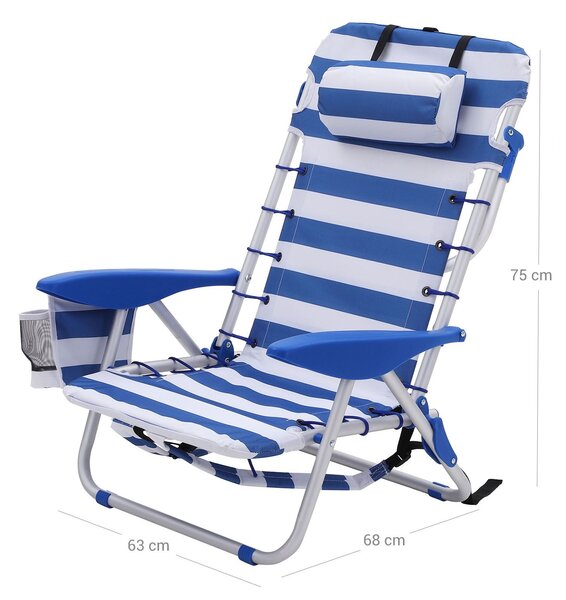 Plažni stol RHODOS, 68x63x75cm, bela/modra SongmicsHome