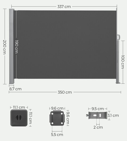 Stranska tenda HORIZON za teraso, 200x350cm, siva SongmicsHome