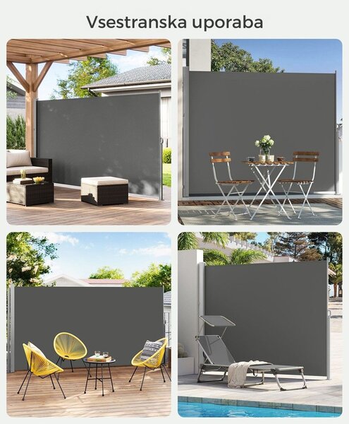 Stranska tenda HORIZON za teraso, 160x300cm, siva SongmicsHome