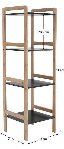 KONDELA Stojalo s 4 policami, naravna / črna, NAOKO