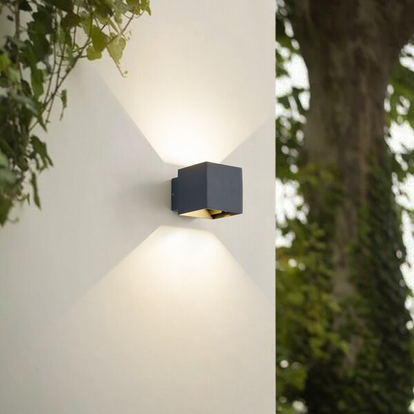 Lindby LED zunanje stensko svetilo Esani, antracit, gor/dol, IP54, Črna, Aluminij, Sodobni