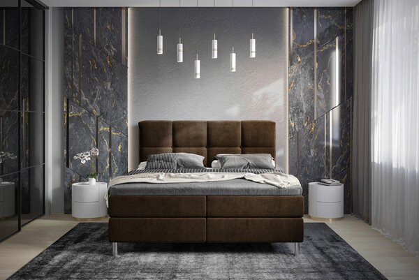 POSTELJA Z VZMETNICO 140 cm x 200 cm , tekstil temno rjava