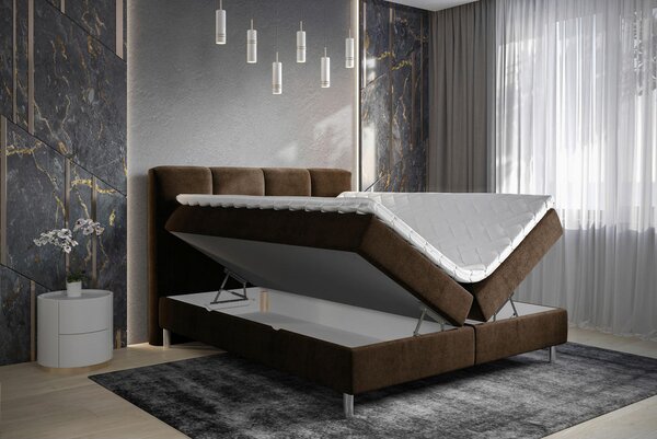 POSTELJA Z VZMETNICO 140 cm x 200 cm , tekstil temno rjava