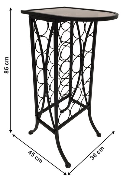 KONDELA Stojalo za vino, 18 steklenic, črna, kov/steklo, SERGEL