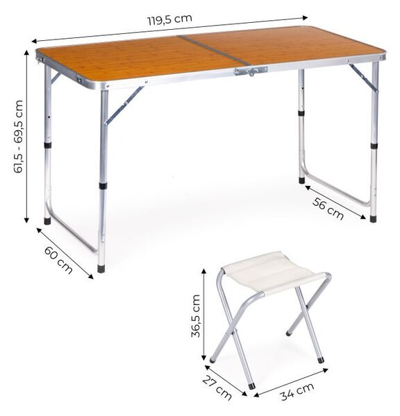 Zložljiva gostinska miza 119,5x60 cm les s 4 stoli