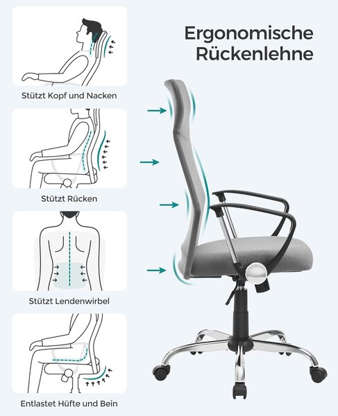 Pisarniški stol, ergonomski stol z oblazinjenim sedežem, sive barve | SONGMICS
