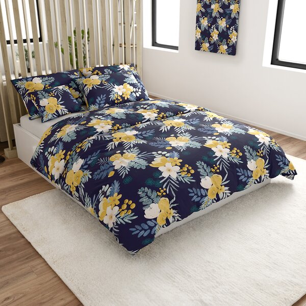 Posteljnina iz mikrovlaken FLOWERISH temno modra Dimenzije posteljnine: 70 x 90 cm | 140 x 200 cm