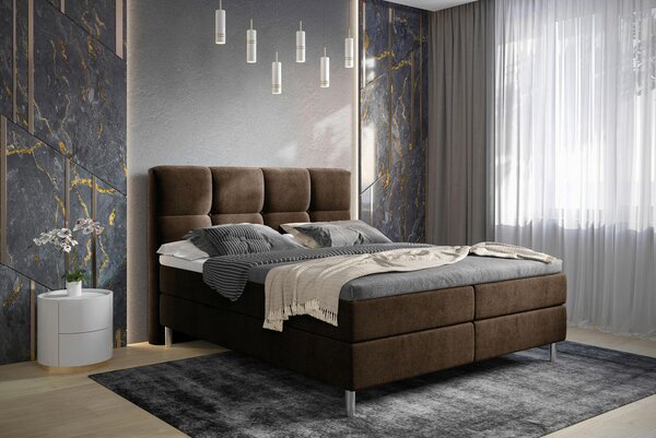 POSTELJA Z VZMETNICO 140 cm x 200 cm , tekstil temno rjava