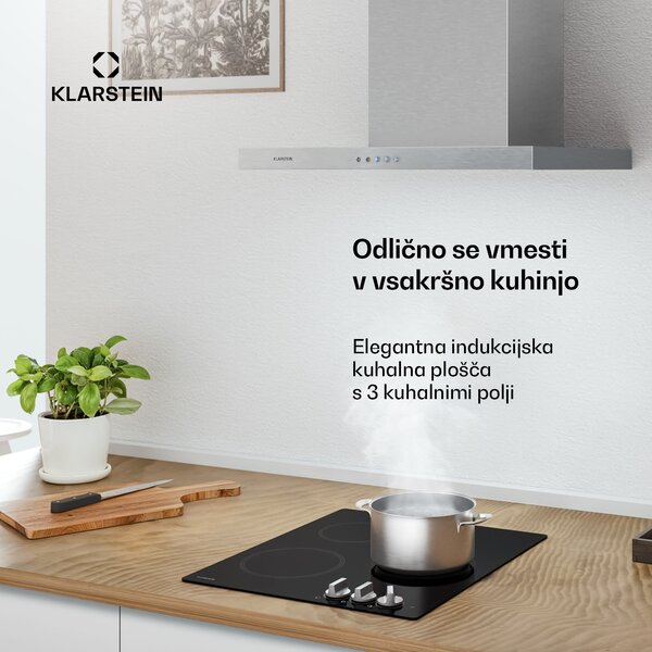 Klarstein Kochheld indukcijska kuhalna plošča | Elegantna in zmogljiva | 3 kuhalne cone | 5700 W | 45 cm