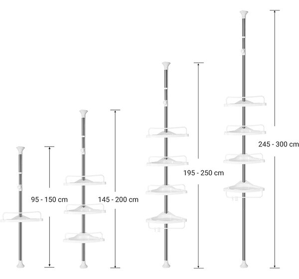 Nastavljiva kopalniška kotna polica, teleskopska tuš polica, 95-300 cm | SONGMICS