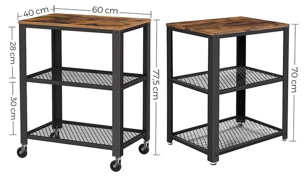 Rolo miza Servirni voziček, kuhinjska polica na 4 koleščkih 60 x 77,5 x 40 cm | VASAGLE