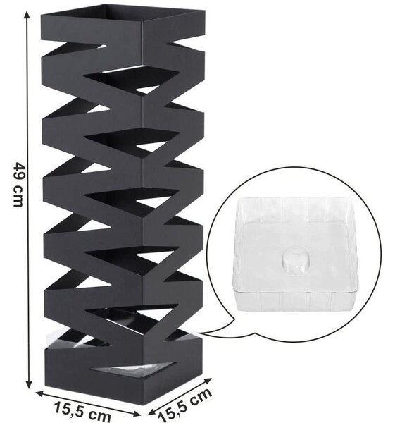 Kovinsko stojalo za dežnike s kavlji in pladnjem za kapljanje, črno | SONGMICS