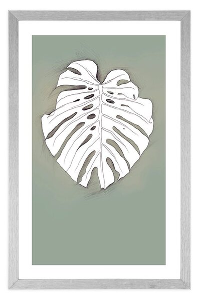 Plakat s paspartujem monstera na zelenem ozadju