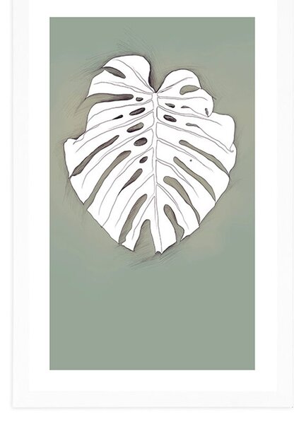 Plakat s paspartujem monstera na zelenem ozadju