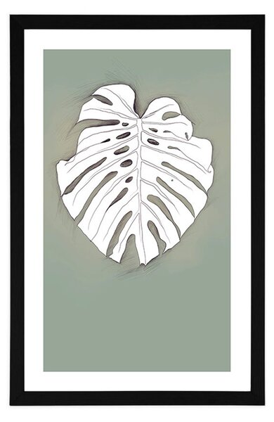 Plakat s paspartujem monstera na zelenem ozadju