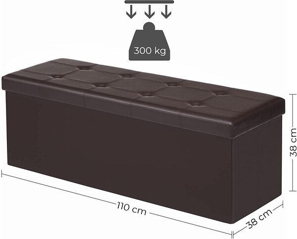 Velika odlagalna klop, maks. nosilnost 300 kg, rjava 110 x 38 x 38 cm | SONGMICS