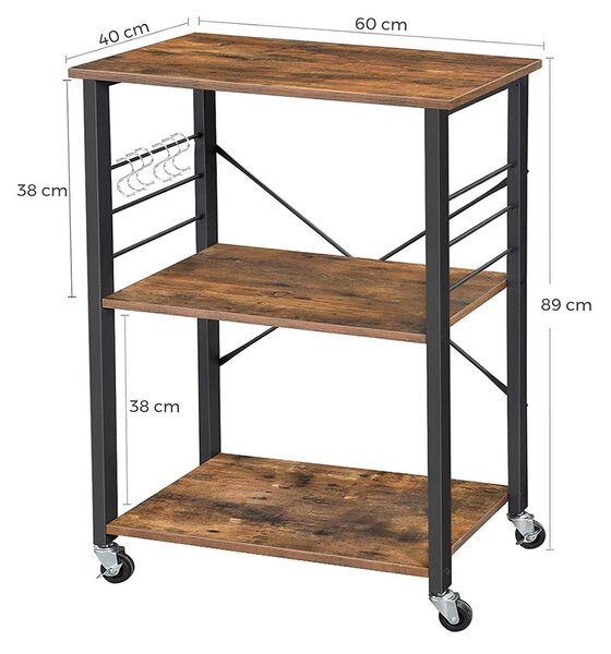 Kuhinjska polica na kolesih, 60 x 40 x 89 cm rjava | VASAGLE