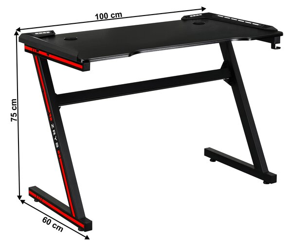 KONDELA Gaming miza/računalniška miza, z RGB LED osvetlitvijo, črna/rdeča, MACKENZIE 100 cm