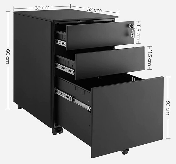 Premična omara, omara za dokumente na zaklepanje, 39 x 60 x 52 cm, črna | SONGMICS