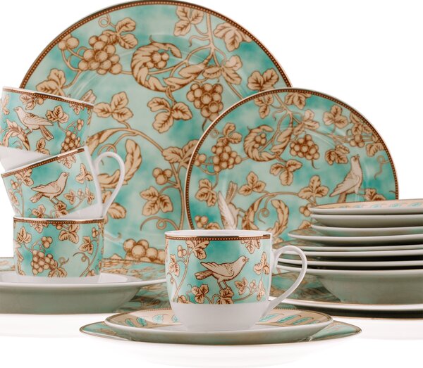 TEMPO-KONDELA DONATELLA TURQUOISE, jedilni servis, komplet 20 kosov, porcelan