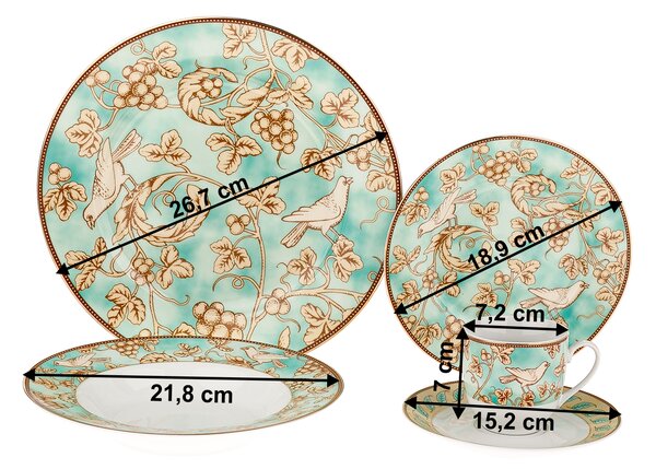 TEMPO-KONDELA DONATELLA TURQUOISE, jedilni servis, komplet 20 kosov, porcelan