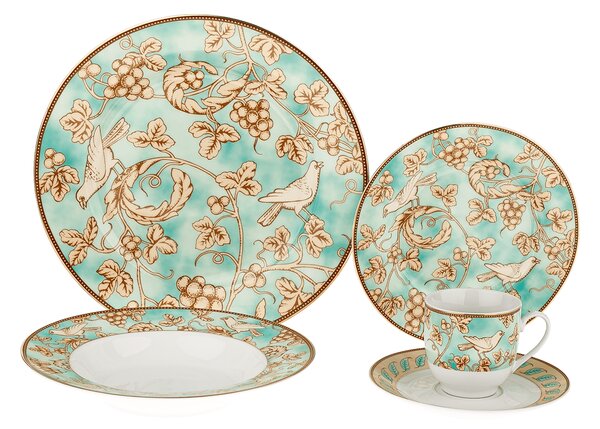 TEMPO-KONDELA DONATELLA TURQUOISE, jedilni servis, komplet 20 kosov, porcelan