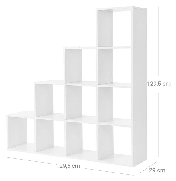 Knjižna omara, 10 kockastih polic, 129,5 x 29 x 129,5 cm Bela | VASAGLE