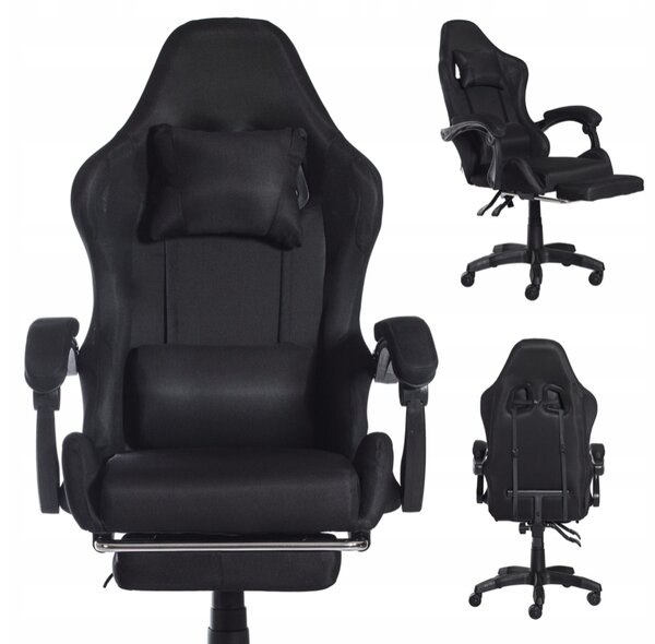 Ergonomski igralni stol CLASSIC z naslonom za noge črn