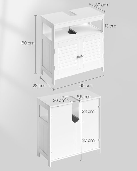 Omarica za shranjevanje pod umivalnikom 60 x 30 x 60 cm Bela barva | VASAGLE