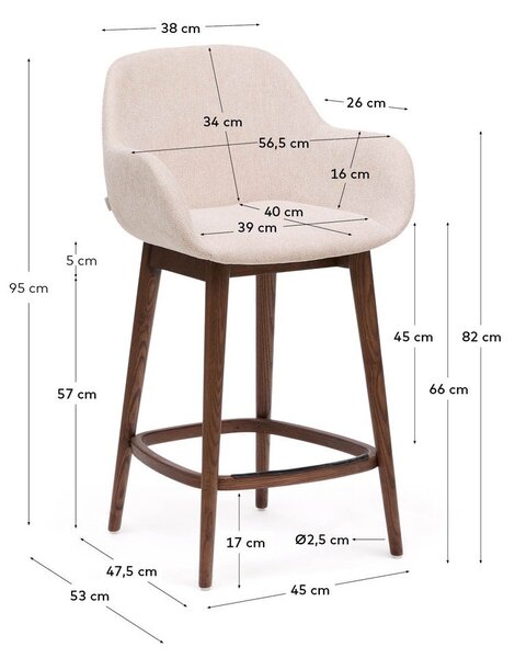 Bež oblazinjen barski stol z nasloni za roke (višina sedeža 66 cm) Konna – Kave Home