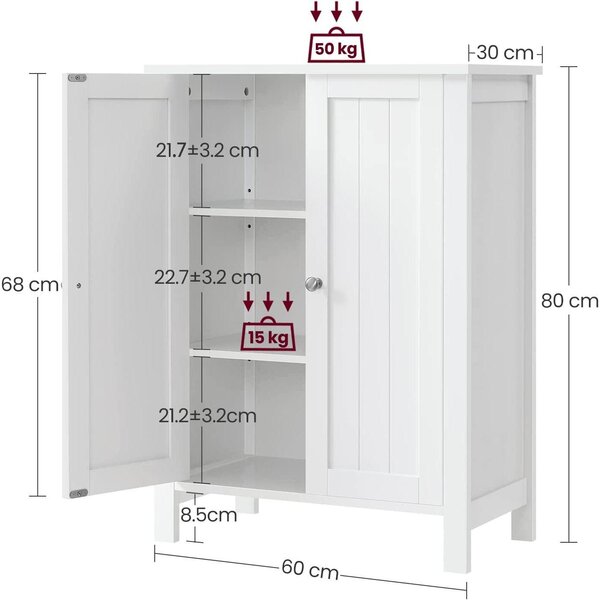 Kopalniška omarica, omarica za čevlje 60 x 80 x 30 cm, bela | VASAGLE