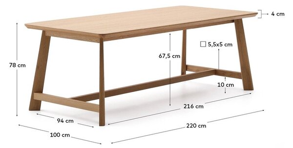 Jedilna miza z mizno ploščo v hrastovem dekorju 100x220 cm Idun – Kave Home