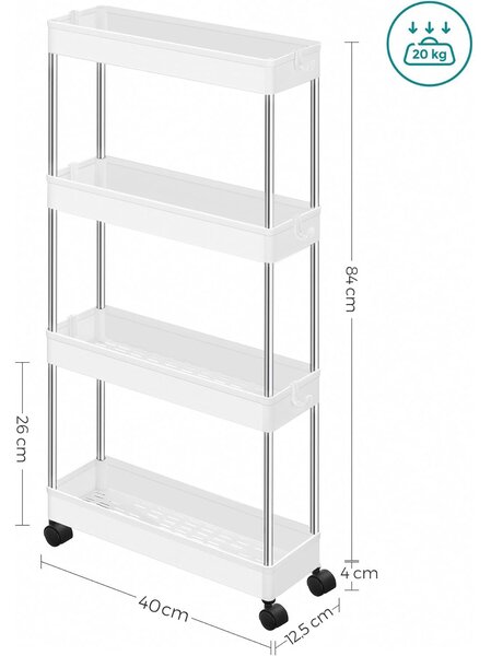 Ozek 4-nadstropni voziček za shranjevanje, 42 x 87 x 13,5 cm, bel | SONGMICS
