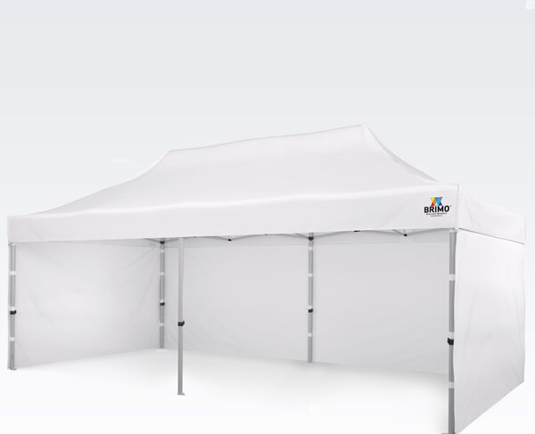 Profesionalen aluminijast zložljiv paviljon 3x6 m: Odporna streha za občinske in mestne prireditve - plus 3 stene - Bela