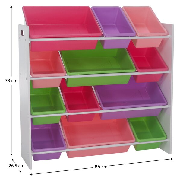 KONDELA Organizator/regal za igrače, bel/večbarven, MAISAN
