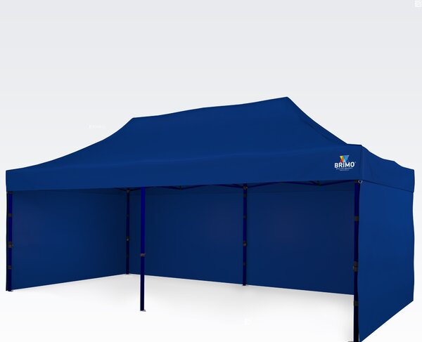 Vrtni paviljon 3×6 m – zložljiv s tremi stenami - plus 3 stene - Modra