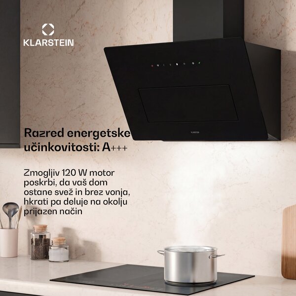 Klarstein Sleek Air poševna kuhinjska napa | Načini izpihovanja in recirkulacije | Plemenita zasnova | 720 m³/h | 60 cm