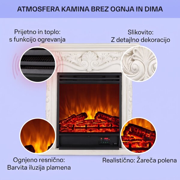 Klarstein Etna Pozzolana, električni kamin, 1800 W, tedenski časovnik, daljinski upravljalnik, bel