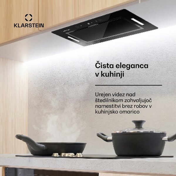 Klarstein Hektor Eco, kuhinjska napa, 52 cm, 466 m³/h, upravljanje na dotik, steklo