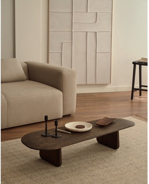 Temno rjava klubska mizica iz masivnega hrasta 64x146 cm Pirita – Kave Home