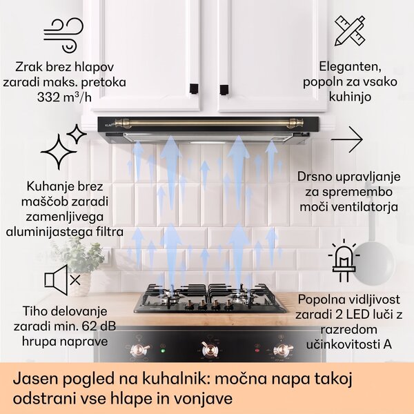 Klarstein Vilhelmine 60 Retro, kuhinjska napa z ravnim zaslonom, EEK B, pretok zraka: 320 m³/h z možnostjo razširitve