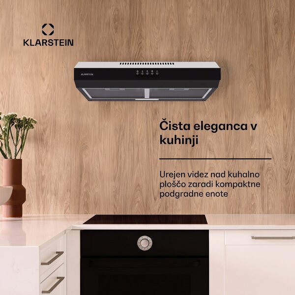 Klarstein Contempo 60, kuhinjska napa, 60 cm, namestitev pod kuhinjsko omarico, 200 m³/h, LED, akril, nerjaveče jeklo